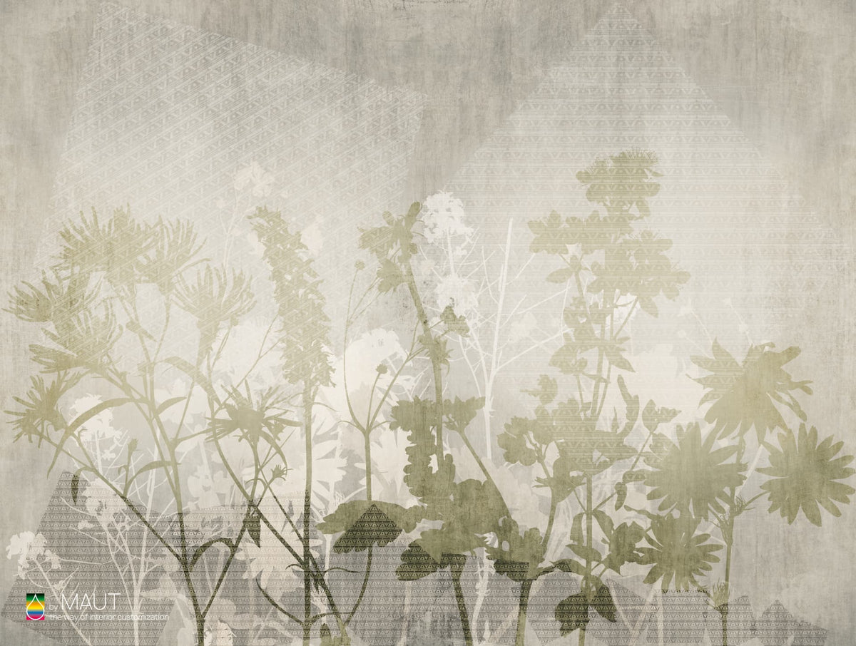 Wandbekleding AROUND THE BUSH met abstracte bladvormen en speels karakter