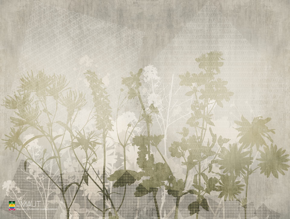 Wandbekleding AROUND THE BUSH met abstracte bladvormen en speels karakter