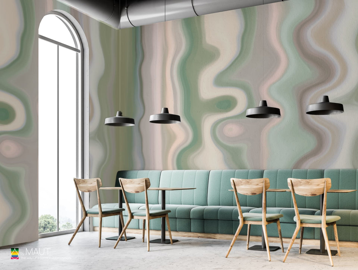 Wandbekleding LAVA groen met lavalamp inspiratie en retro-elegante stijl