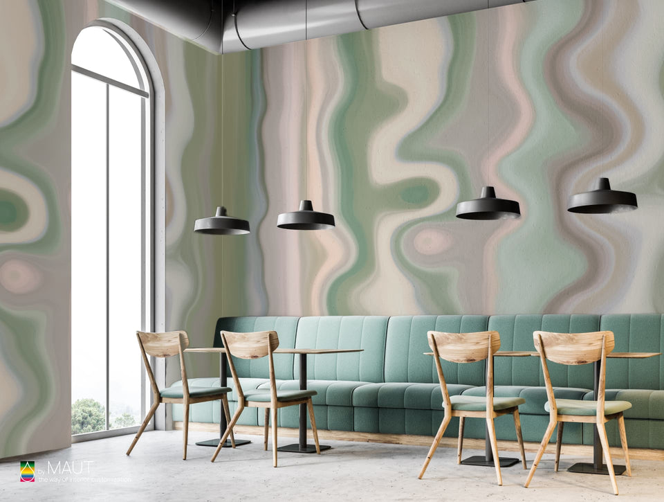 Wandbekleding LAVA groen met lavalamp inspiratie en retro-elegante stijl