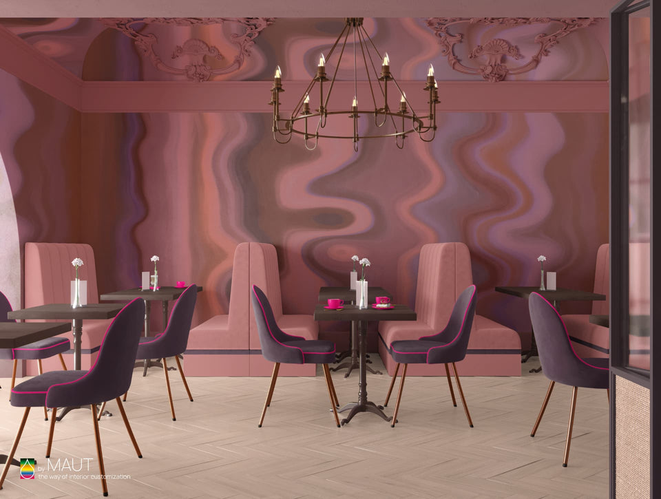 Wandbekleding LAVA rood met lavalamp inspiratie en retro-elegante stijl