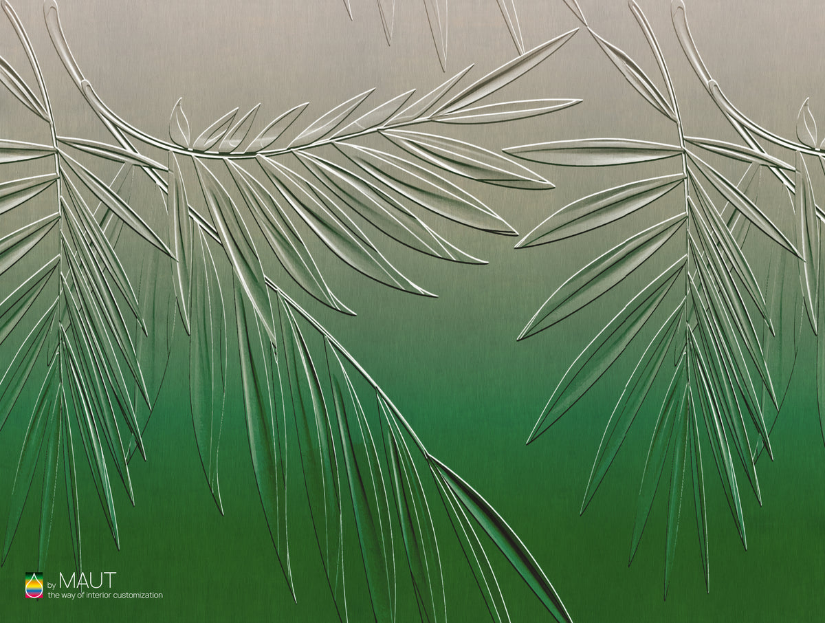 Wallpaper LEAVES met natuurlijke bladeren en zachte groene kleurverlopen