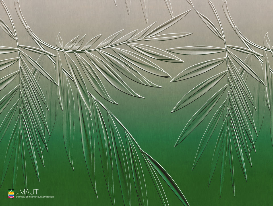 Wallpaper LEAVES met natuurlijke bladeren en zachte groene kleurverlopen