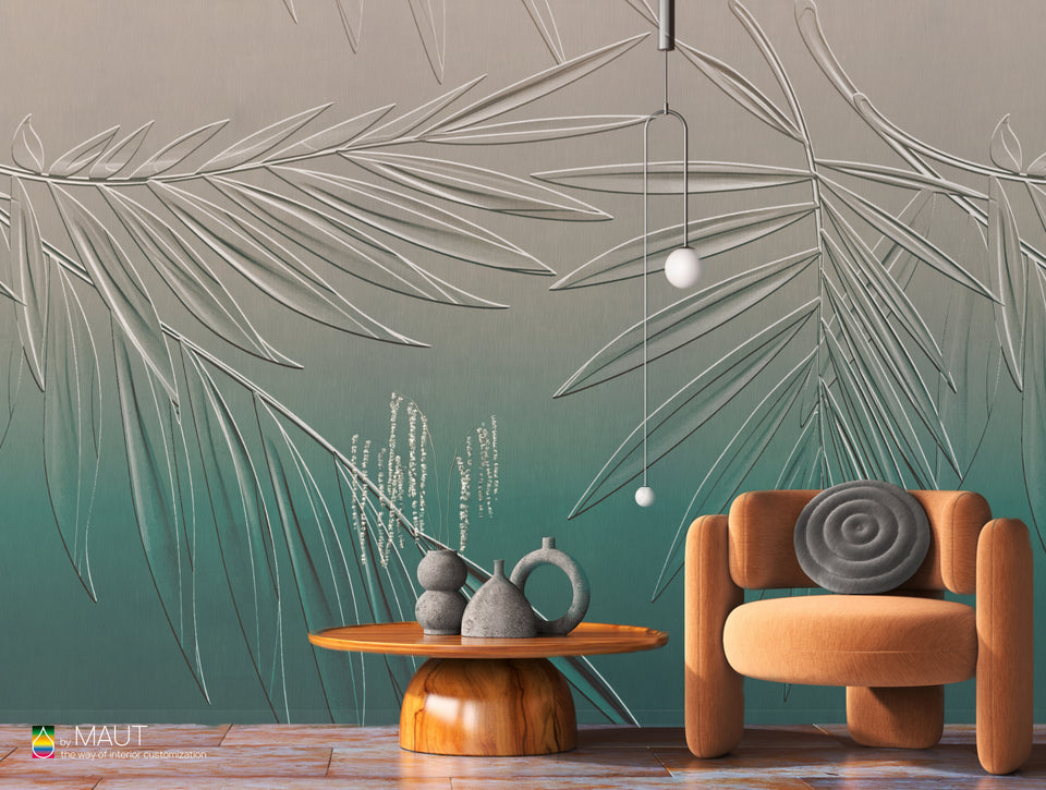 Wandbekleding LEAVES met subtiele structuren en ombre achtergrond