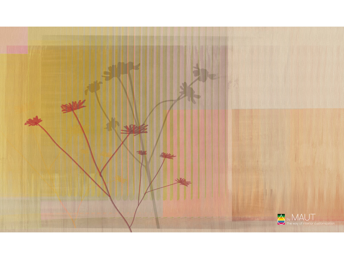Dessin REMO RED met expressieve rode bloemen en verweerde achtergrond