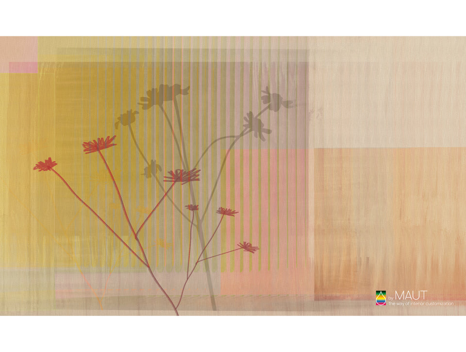 Dessin REMO RED met expressieve rode bloemen en verweerde achtergrond