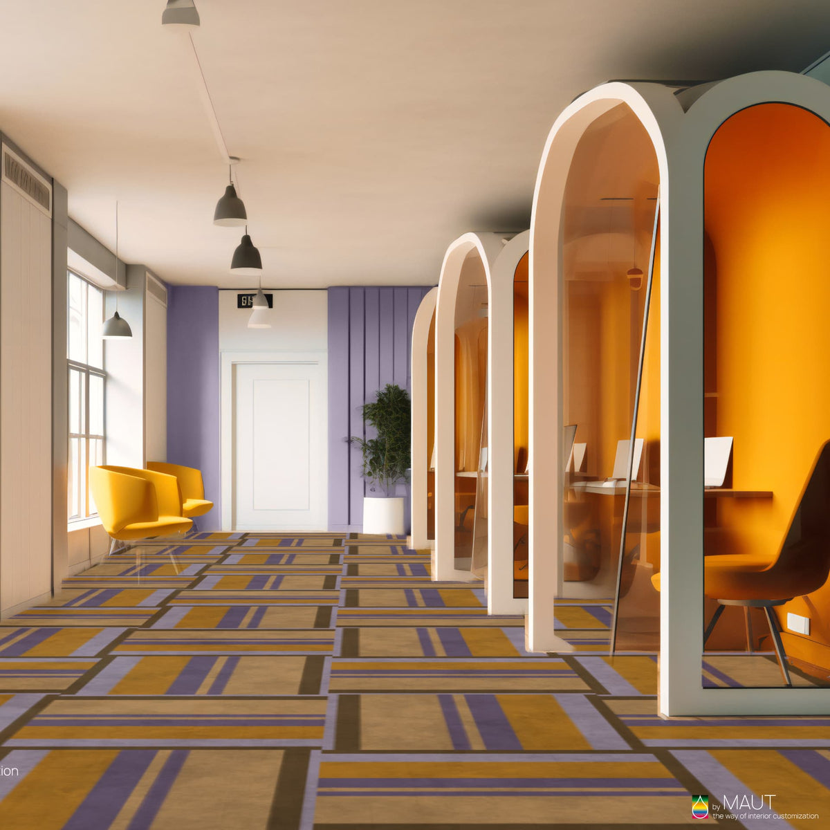 SENTO carpet tile met kleurrijke strepen geïnspireerd op Nederlandse bloembollenvelden