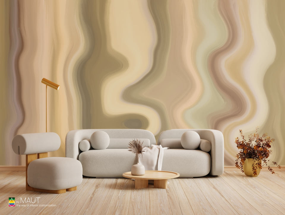 Wandbekleding LAVA geel met lavalamp inspiratie en retro-elegante stijl