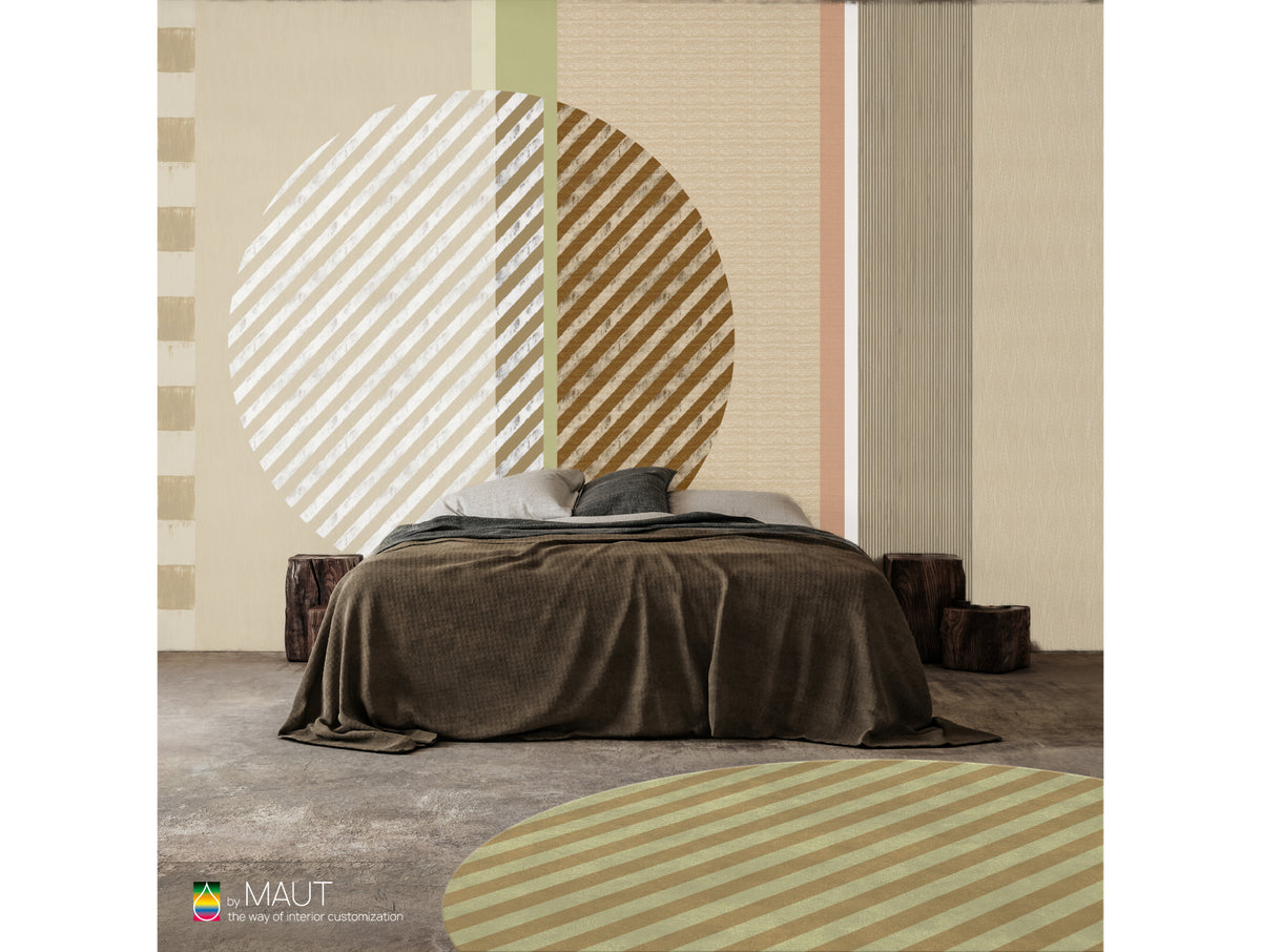 Wandbekleding MIKA met grote abstracte vormen en krachtige strepen met carpet MIKE
