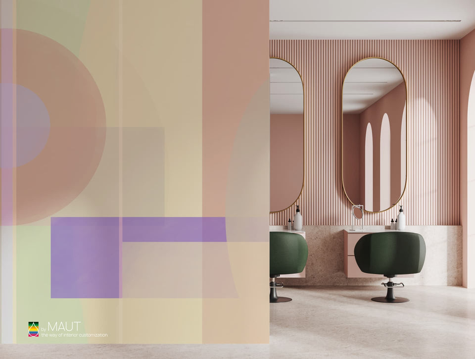 Wandbekleding ODET met organische vormen en zachte pastelkleuren voor in salons of praktijkruimtes