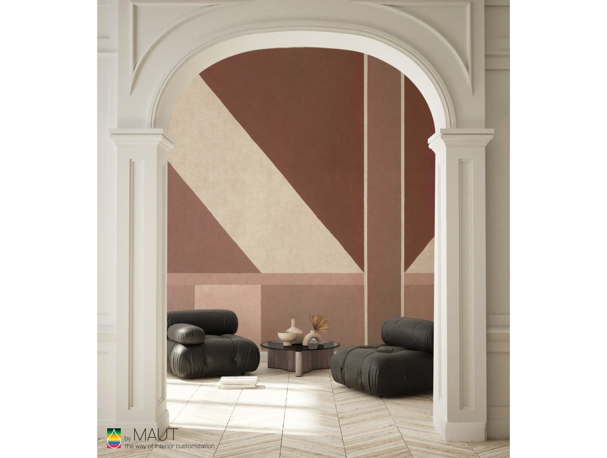 Artistieke wandbekleding BLOCK met handgeschilderde vormen op linnenstructuur