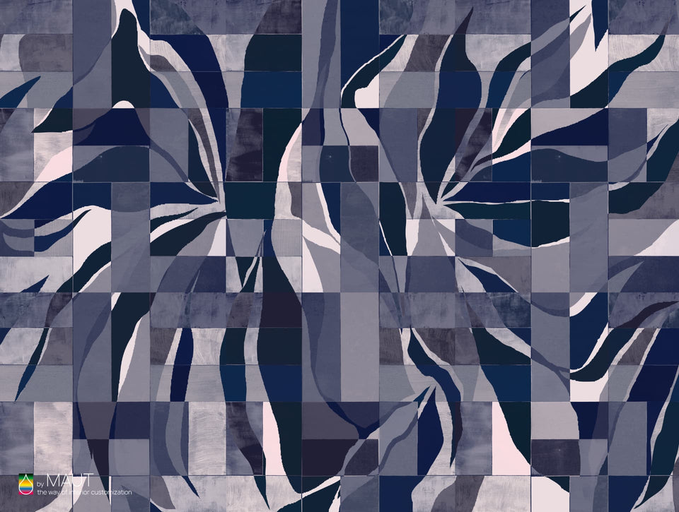 Wandbekleding BENZ met koele blauwtinten