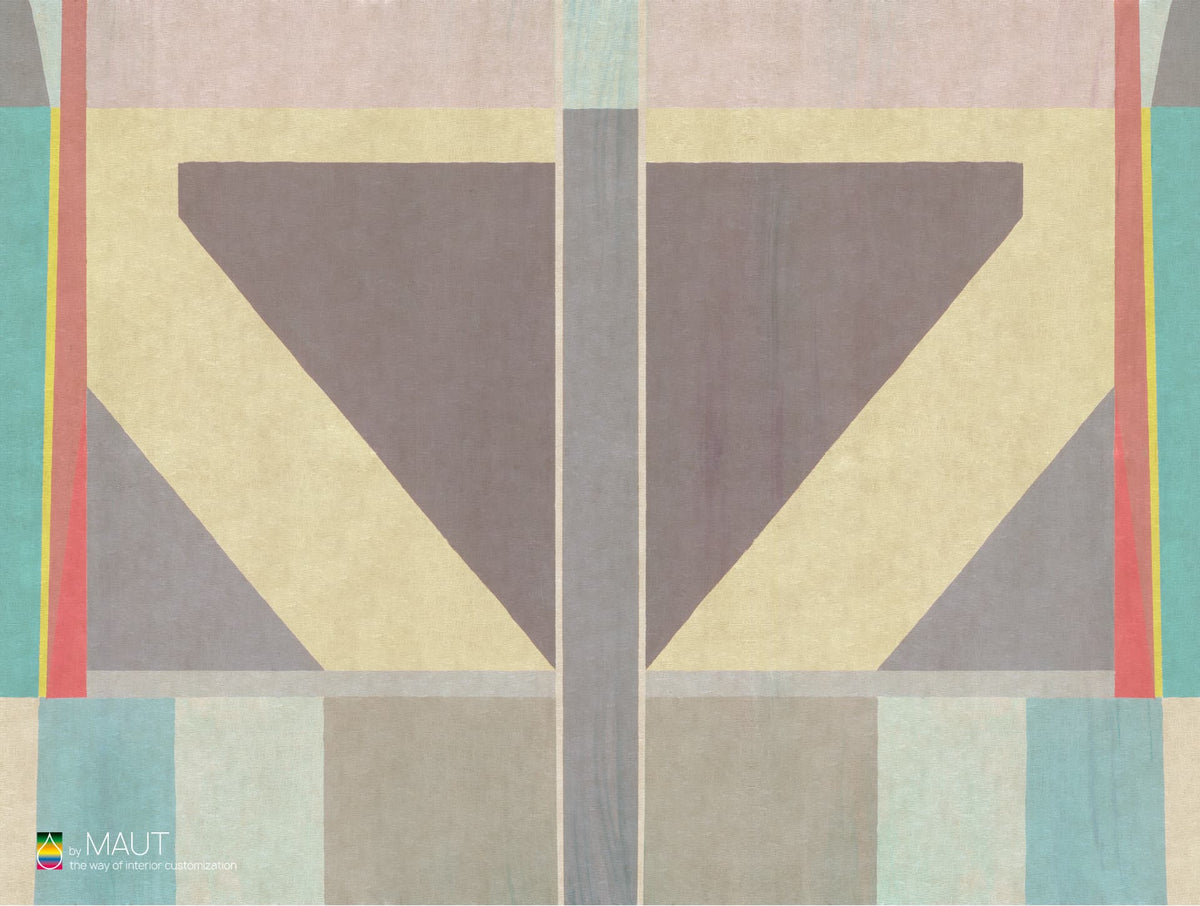 Wallpaper BLOCK met abstracte schilderingen en frisse kleuren op linnen textuur