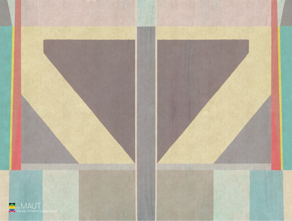 Wallpaper BLOCK met abstracte schilderingen en frisse kleuren op linnen textuur