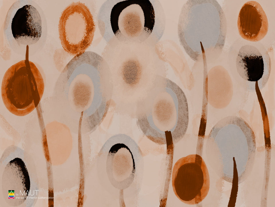 Wallpaper CAMBELL met abstracte geschilderde bollen in natuurlijke kleuren