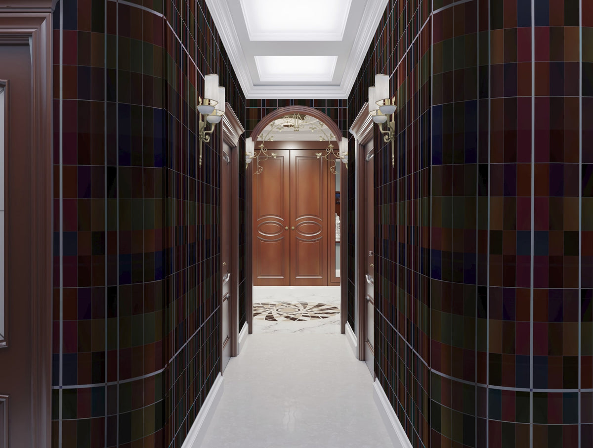 Wallpaper DAZLE SQUARE met klassiek ruitpatroon in moderne contrasterende kleuren