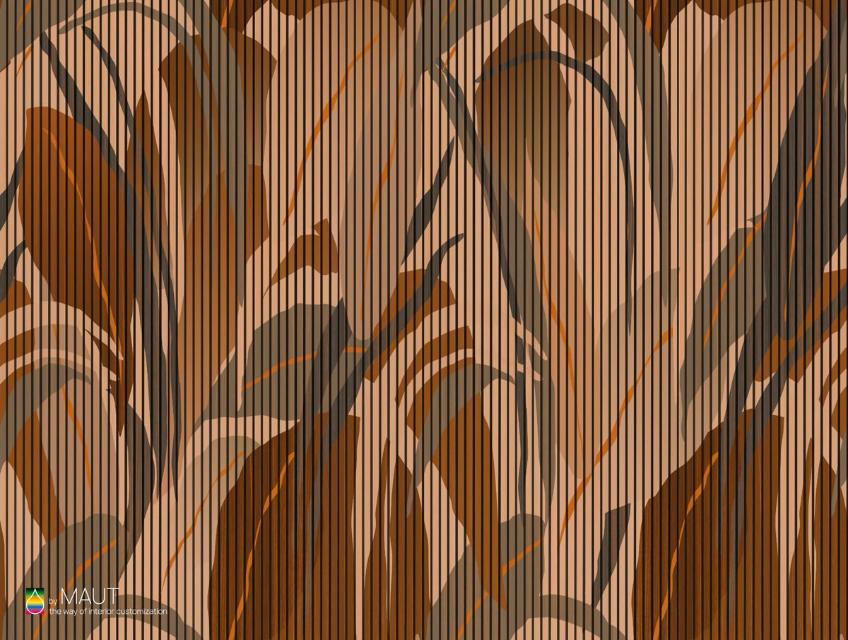 Wandbekleding DREAMWORLD met abstracte bladeren en woodpanel achtergrond