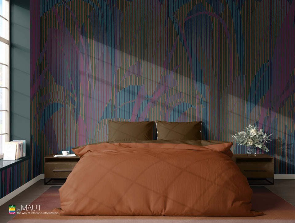 Wallpaper DREAMWORLD met abstracte bladeren en houtstructuur achtergrond
