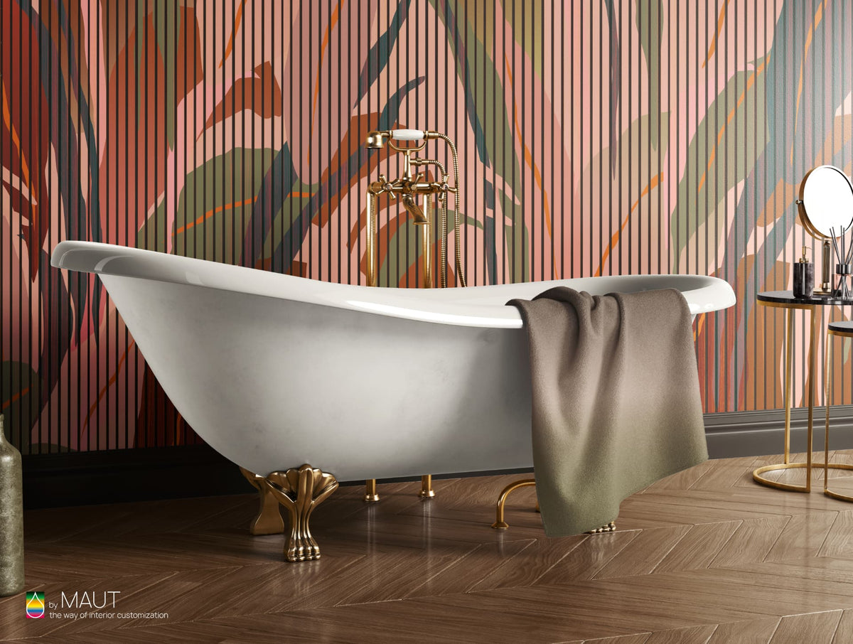 Wandbekleding DREAMWORLD met abstracte bladeren en woodpanel achtergrond