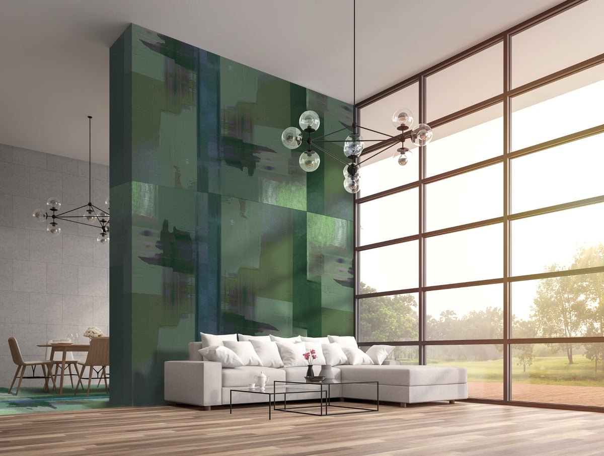 Wallpaper EXPRESSION OF THE PAINTER met schilderachtige krachtige groene verfstructuur
