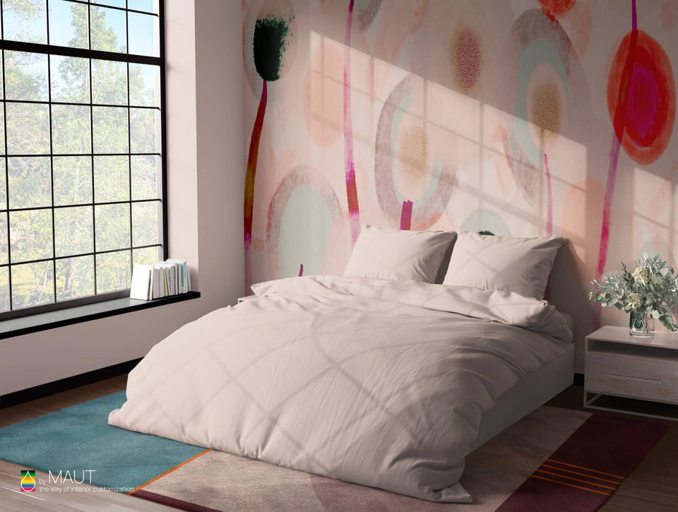 Wandbekleding CAMBELL met handgeschilderde abstracte bollen en levendige uitstraling perfect voor hospitality projecten