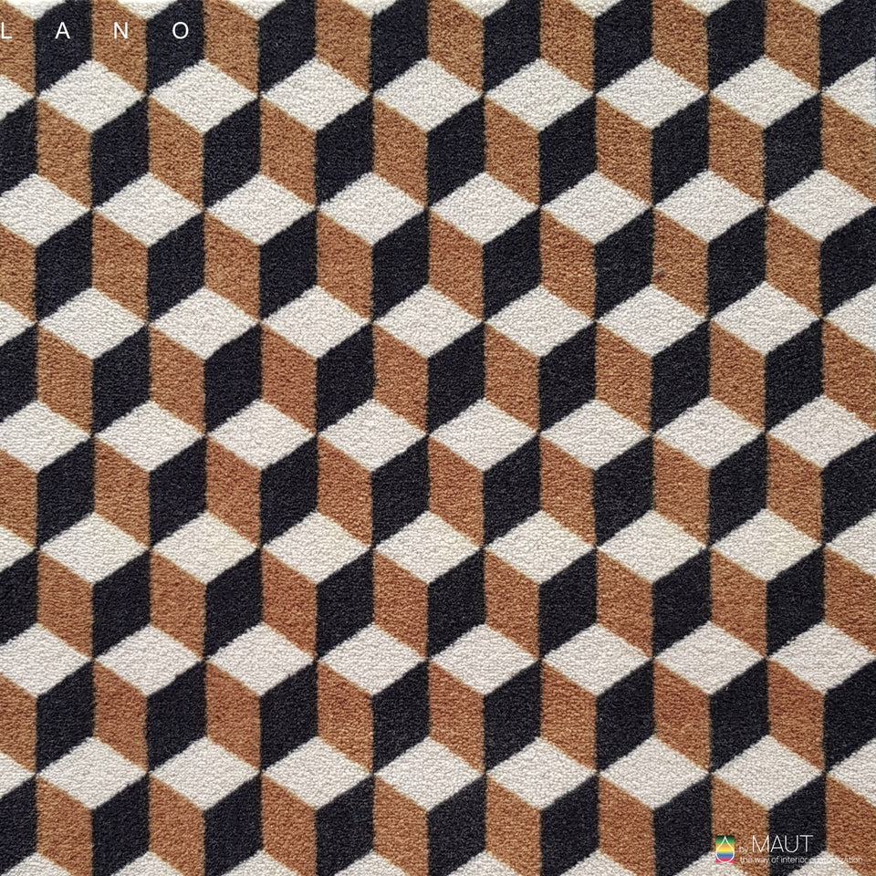 Wall to wall carpet RETRO YOUR WAY met 3D-kubussen en retro oker kleur