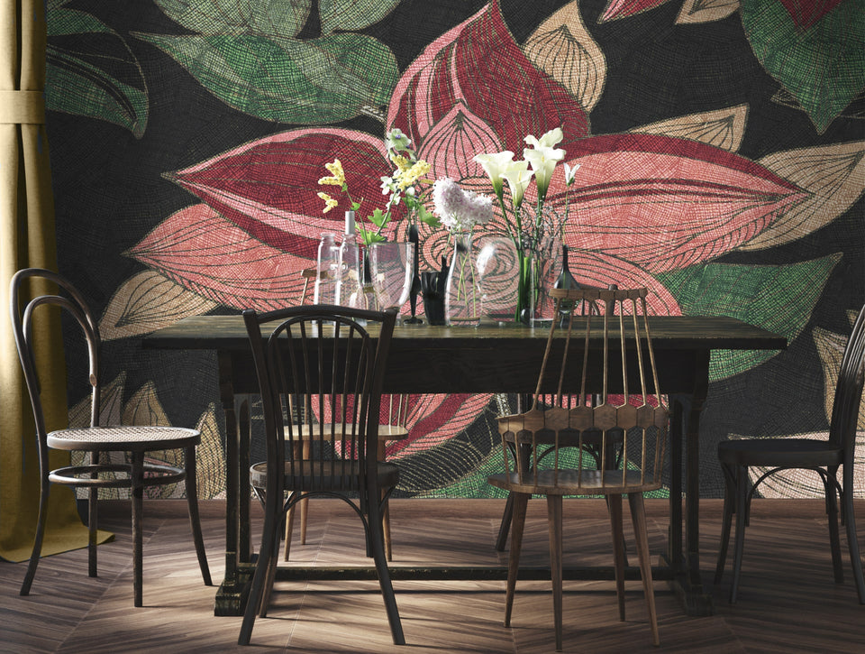Wandbekleding STRENGLE met grote bloemen en subtiele textielstructuur voor een stoere uitstraling