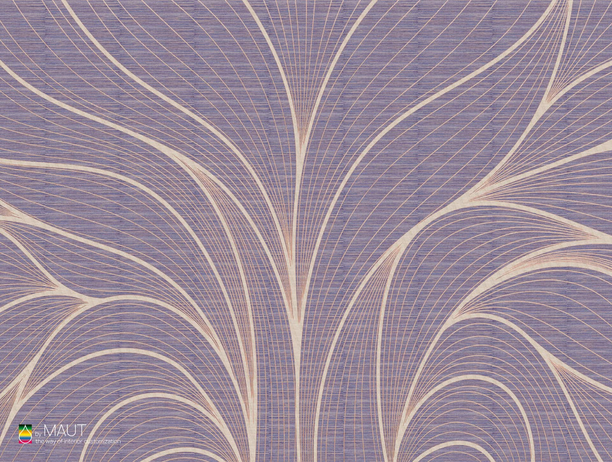 Wandbekleding WAVE LINES met grasweefsel textuur en dynamisch lijnenspel in mooie paarse tinten