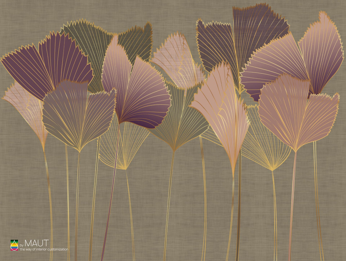 Wandbekleding TAYLOR met art deco stijl bladeren en metallic details