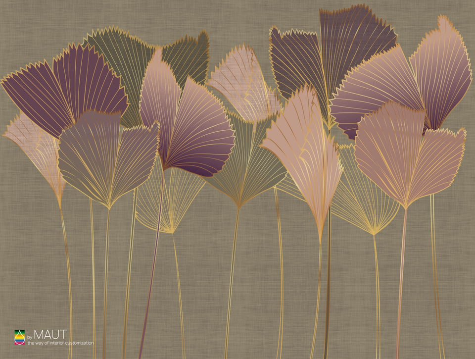 Wandbekleding TAYLOR met art deco stijl bladeren en metallic details