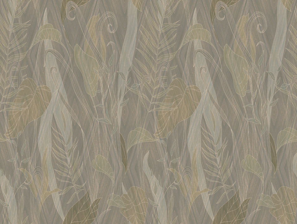 Jungle wallpaper SAFARI met subtiele bamboe textuur in grijze naturel tinten
