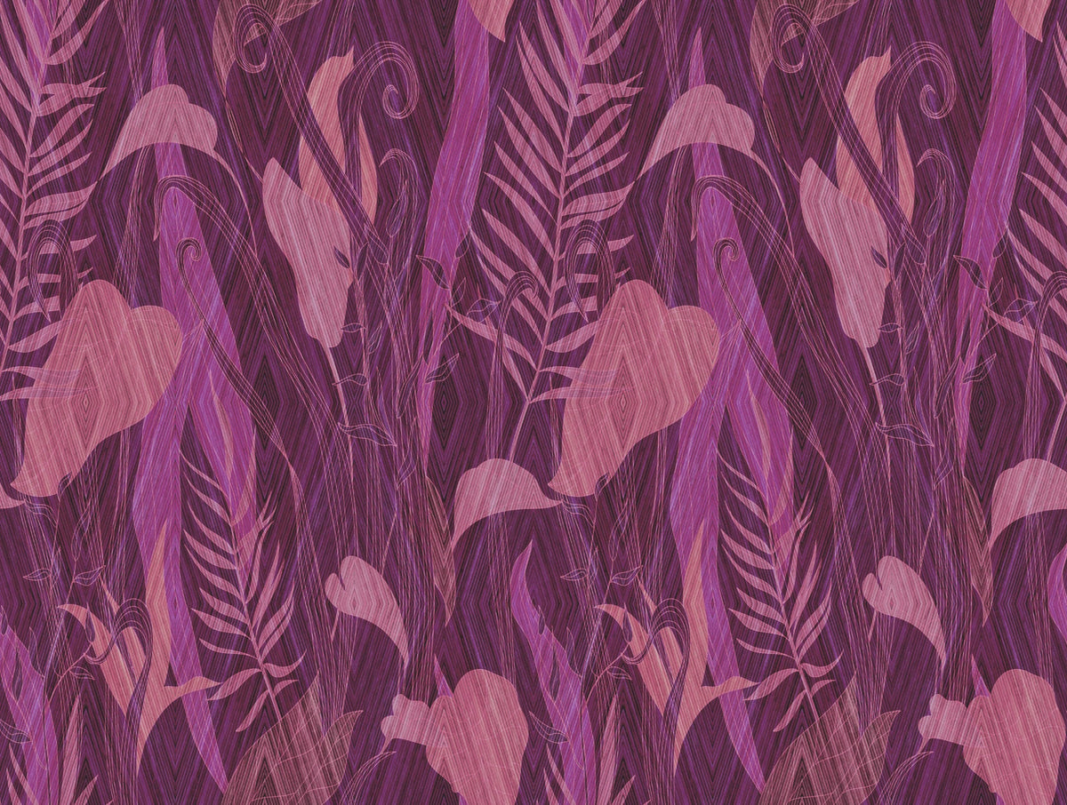 Jungle wallpaper SAFARI met subtiele bamboe textuur in uitgesproken paars roze tinten