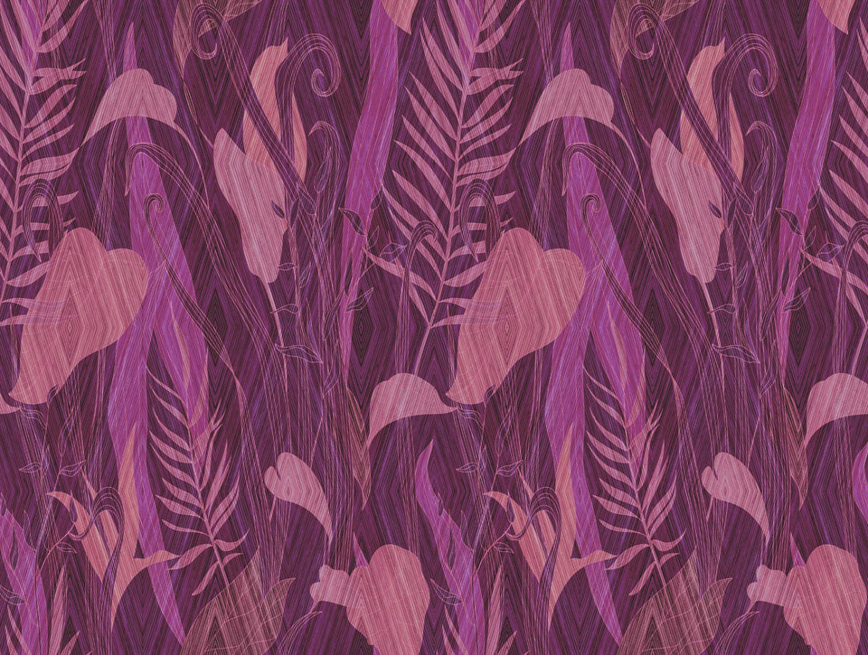 Jungle wallpaper SAFARI met subtiele bamboe textuur in uitgesproken paars roze tinten