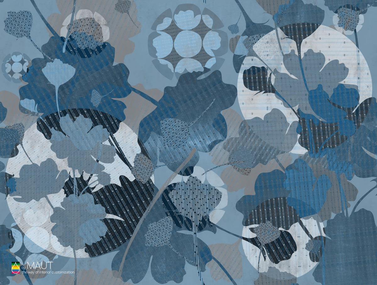 Wallpaper VIVRE met geometrische vormen en koele blauwe tinten