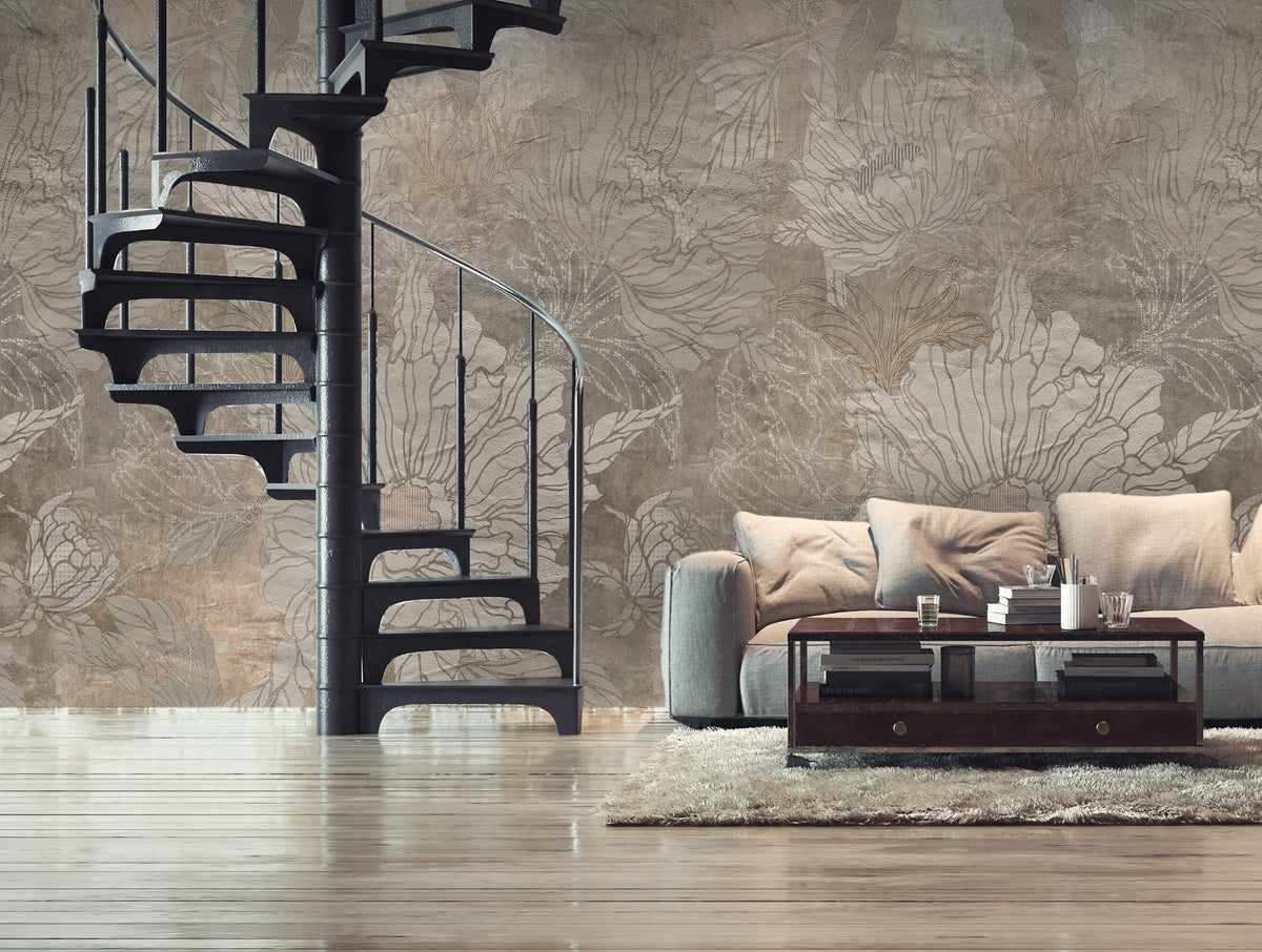 Wandbekleding BACK IN TIME met art nouveau invloeden en betonlook