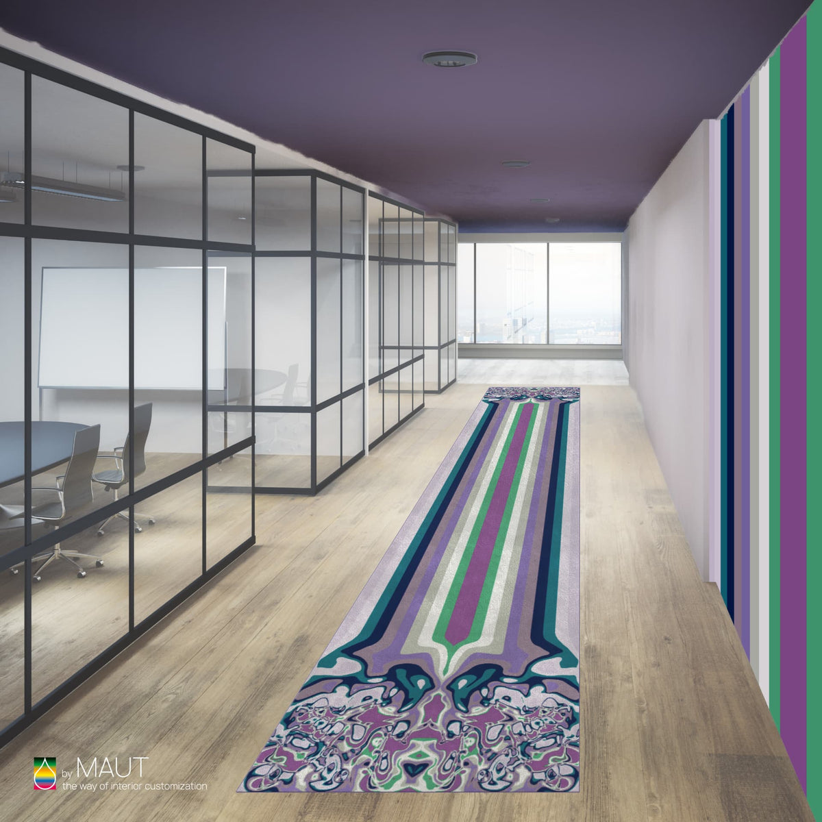 Tapijtloper BUBA met kleurrijke strepen en speels effect voor exclusieve projecten