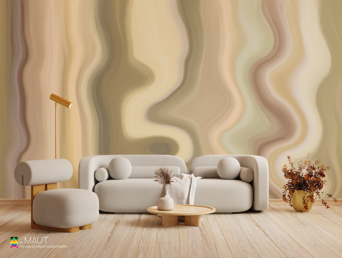 Wandbekleding LAVA geel met lavalamp inspiratie en retro-elegante stijl