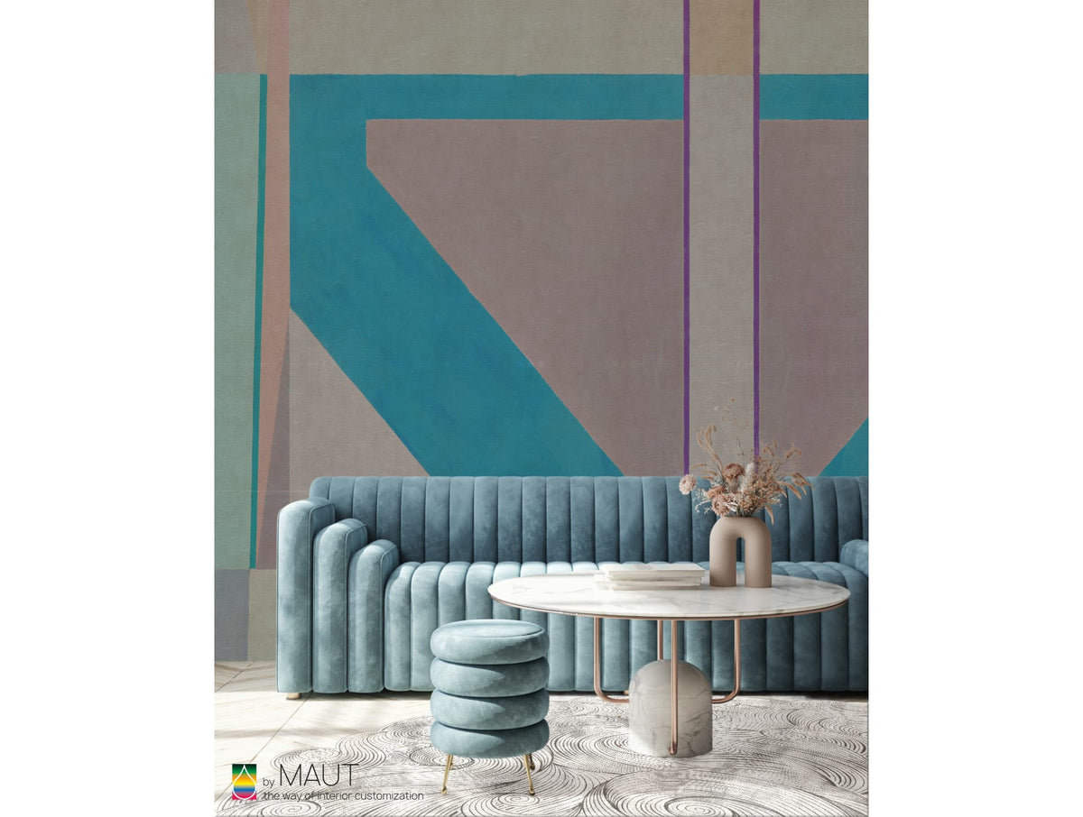 Wallpaper BLOCK met abstracte blauwe schilderingen op linnen textuur