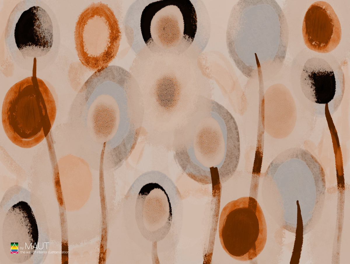 Wallpaper CAMBELL met abstracte geschilderde bollen in natuurlijke kleuren