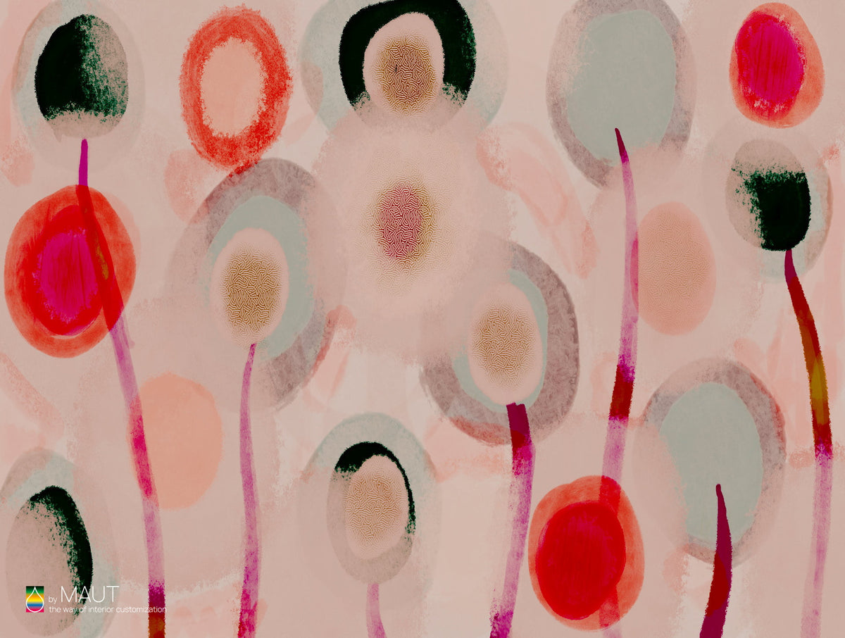 Wallpaper CAMBELL dessin met abstracte geschilderde bollen in frisse kleuren