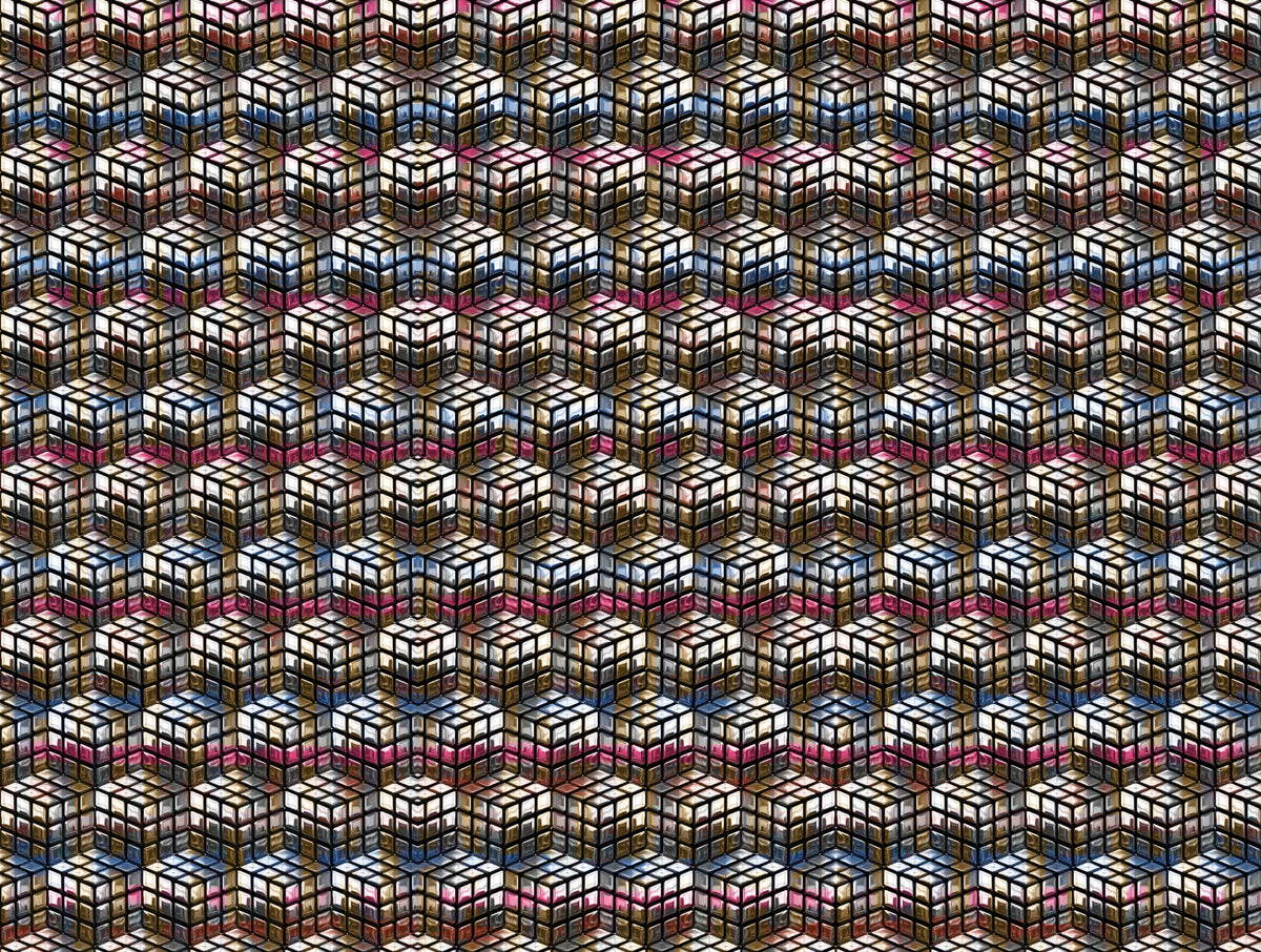 Wallpaper DYNASTIE met rubikscube patroon en speelse dieptewerking