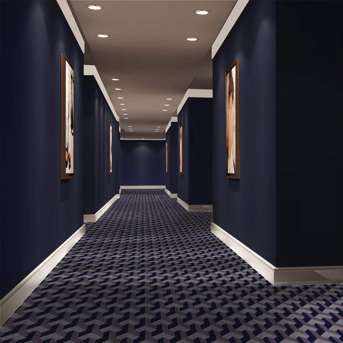 Kamerbreed tapijt GRAFFICWOOD met haarscherp 3D-effect in paars blauwe kleuren