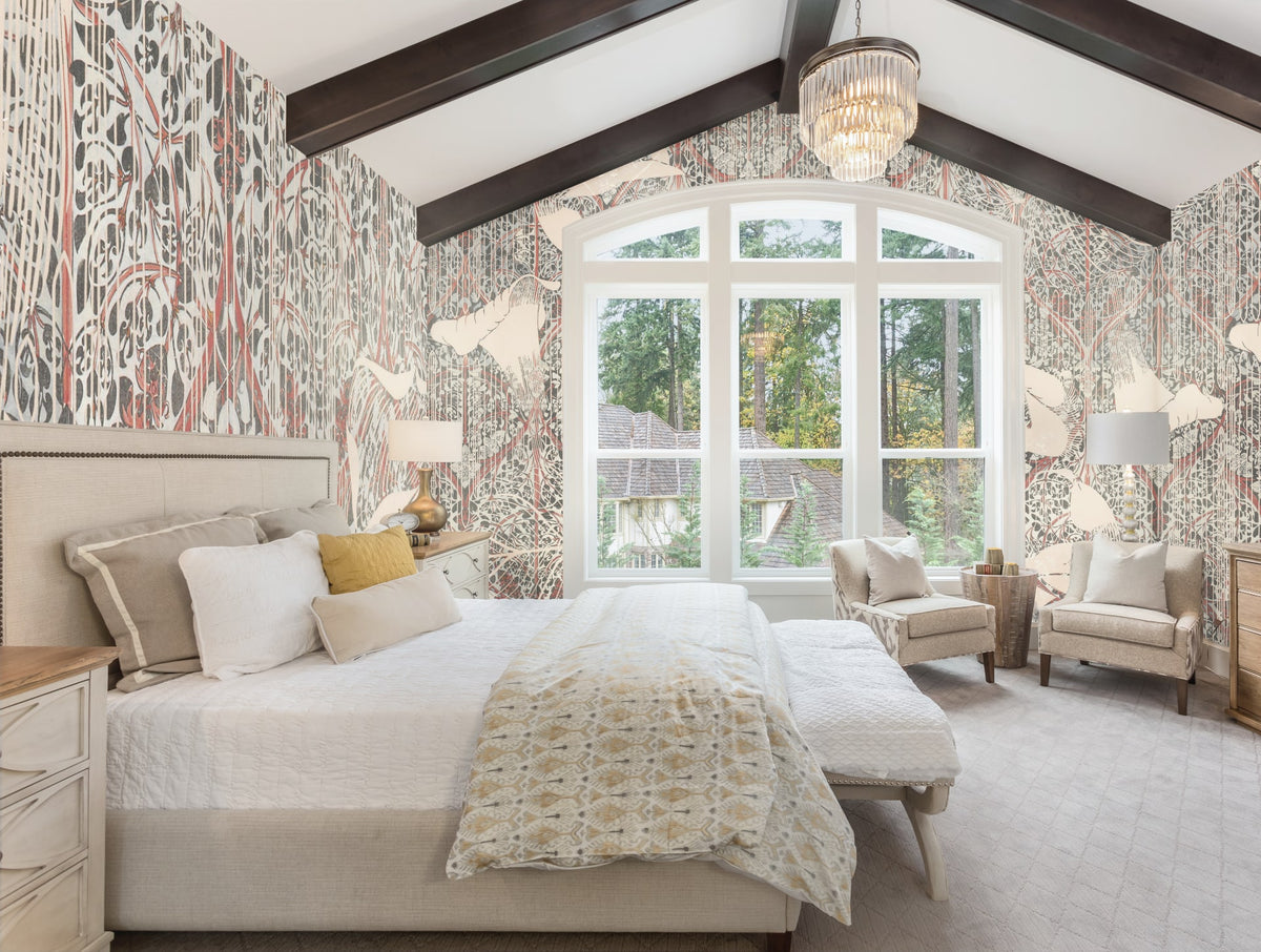 Wallpaper HISTORICAL DAY met aronskelken en botanische illustraties voor  een klassieke sfeer