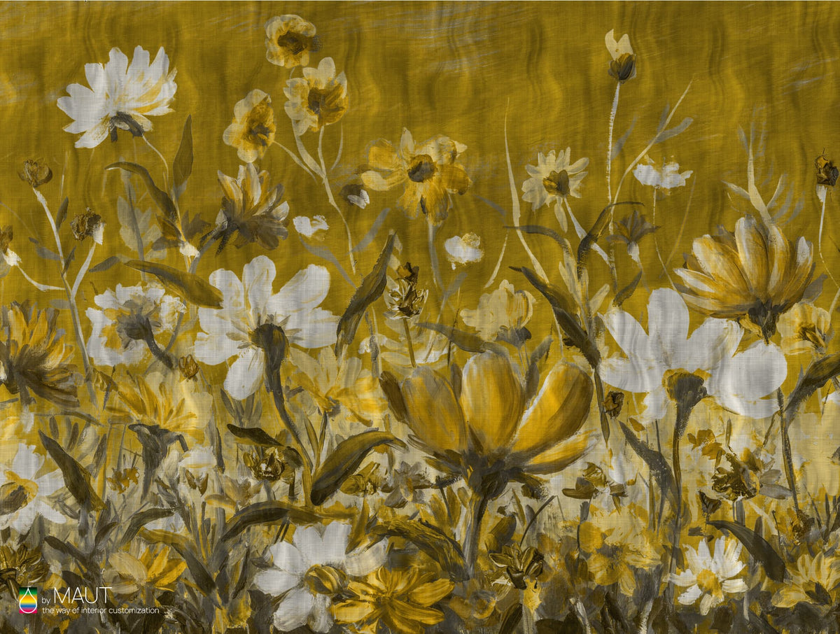 Wallpaper NILO met geschilderde bloemen in expressieve stijl