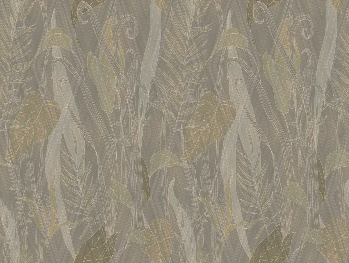 Jungle wallpaper SAFARI met subtiele bamboe textuur in grijze naturel tinten