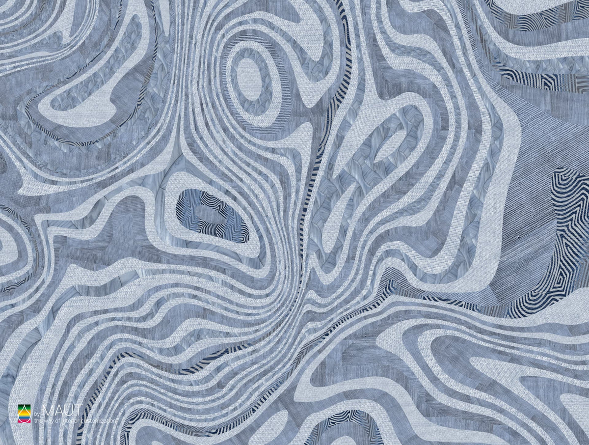 Wallpaper VANO met organische blauwe golven en exclusieve uitstraling