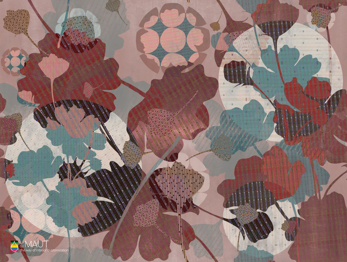 Wandbekleding VIVRE met geometrie en roze botanische details