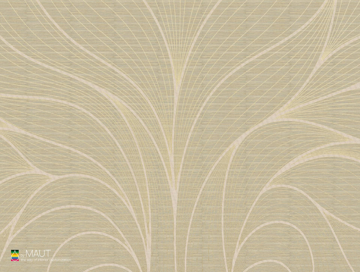 Wandbekleding WAVE LINES met grasweef textuur en dynamisch lijnenspel in goud groen achtige kleuren