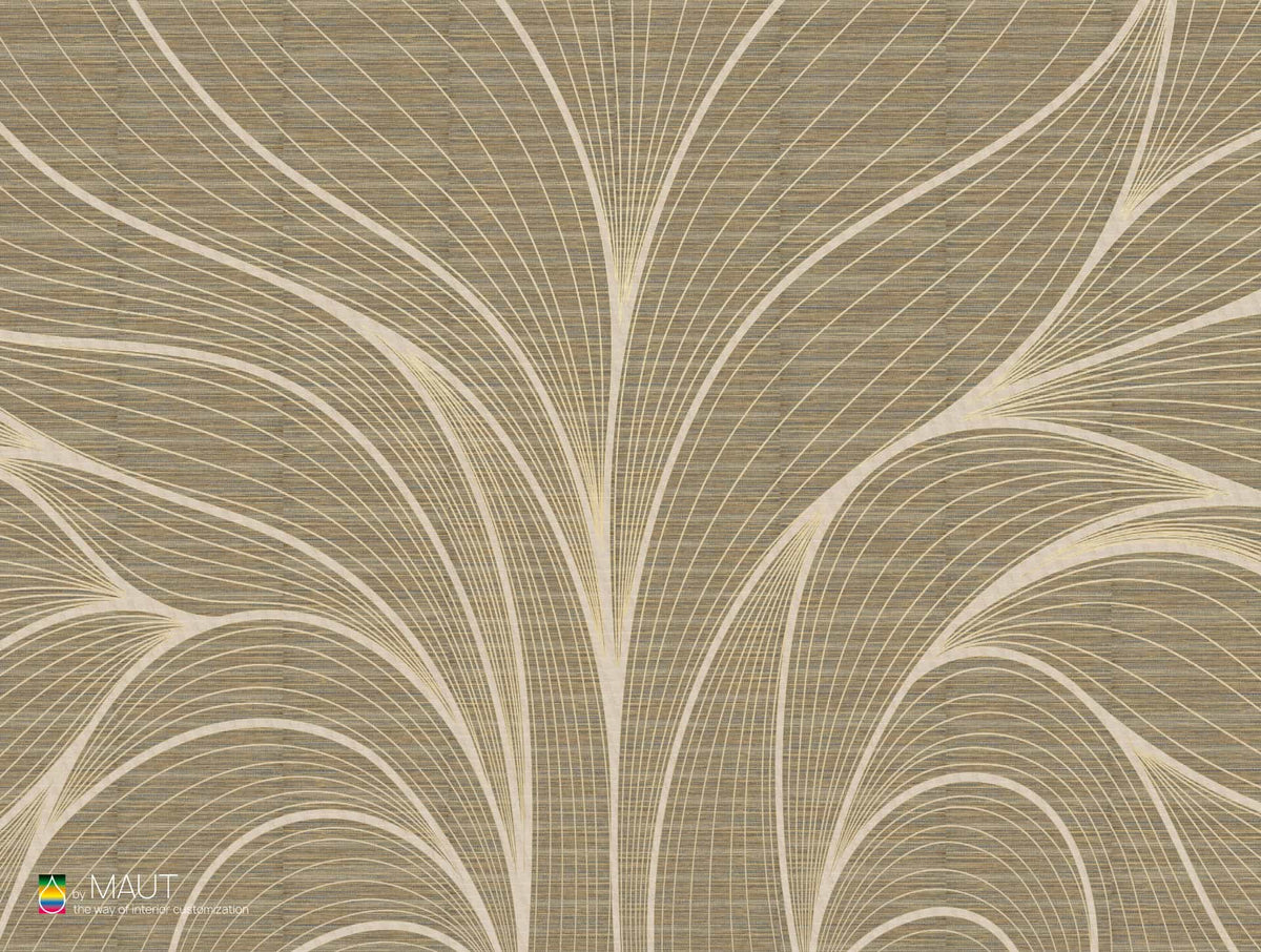 Wandbekleding WAVE LINES met grasweef textuur en dynamisch lijnenspel in natuurlijke tinten