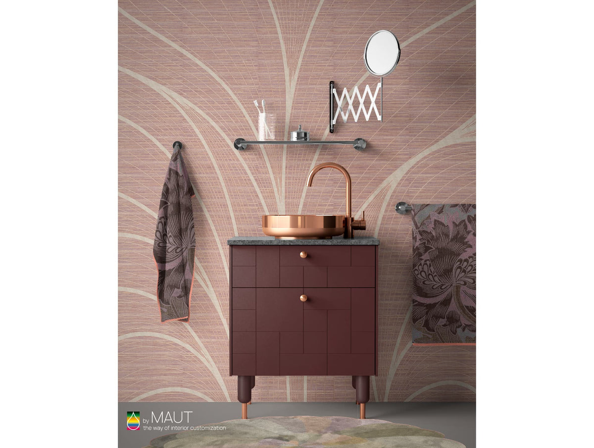 Wallpaper WAVE LINES met grasweefsel textuur en dynamische metallic lijnen